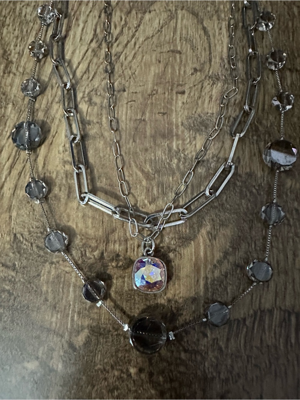 Pink Panache 3 strand silver necklace